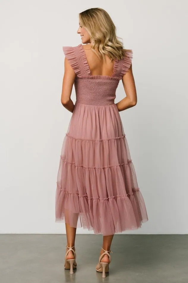 Baltic Born Wedding Guest Women Emma Smocked Tulle Dress Dusty Rose Baltic Born Wedding Guest Women Emma Smocked Tulle Dress Dusty Rose