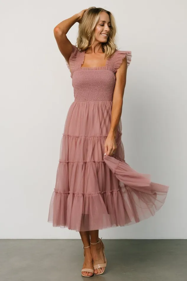 Baltic Born Wedding Guest Women Emma Smocked Tulle Dress Dusty Rose Baltic Born Wedding Guest Women Emma Smocked Tulle Dress Dusty Rose