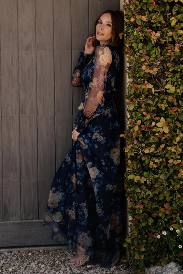Baltic Born Wedding Guest Women Layla Tulle Maxi Dress Blue Golden Floral