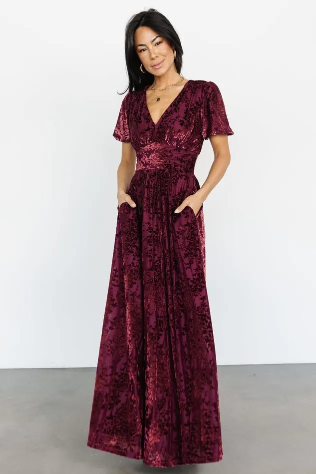 Baltic Born Wedding Guest Women Leslie Velvet Maxi Dress Mulberry