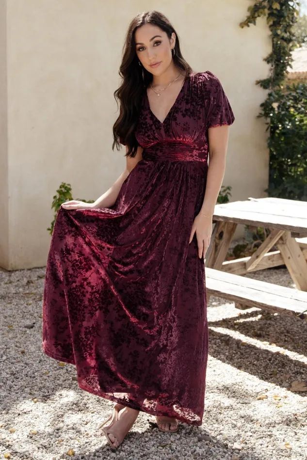 Baltic Born Wedding Guest Women Leslie Velvet Maxi Dress Mulberry