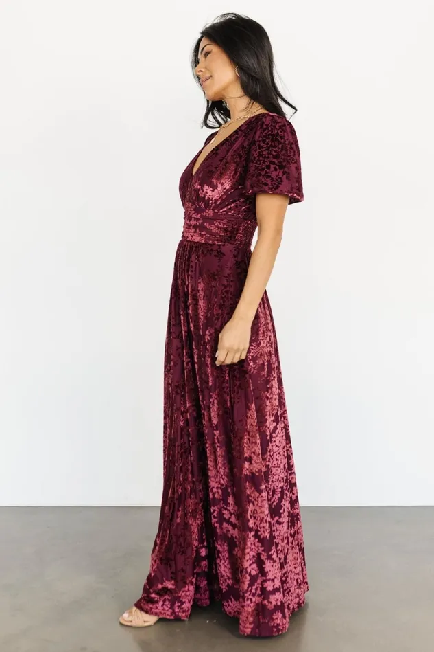 Baltic Born Wedding Guest Women Leslie Velvet Maxi Dress Mulberry