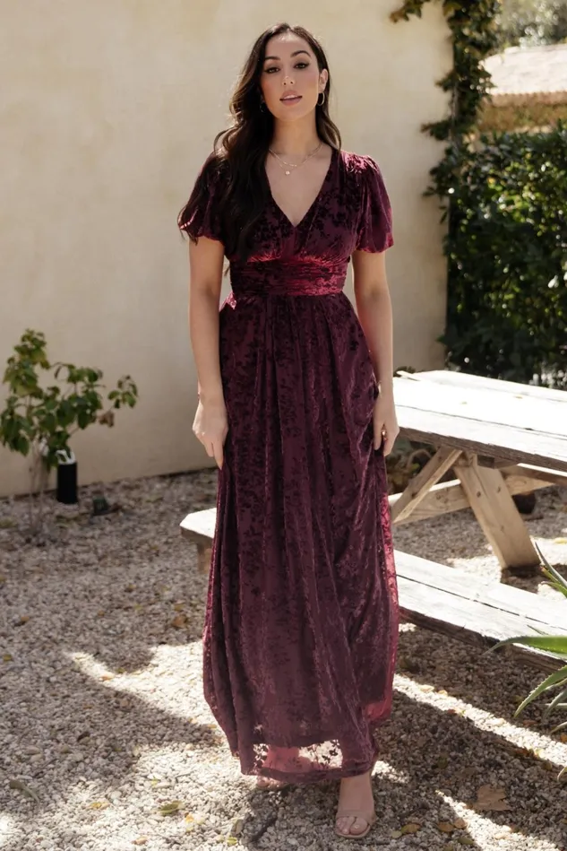 Baltic Born Wedding Guest Women Leslie Velvet Maxi Dress Mulberry
