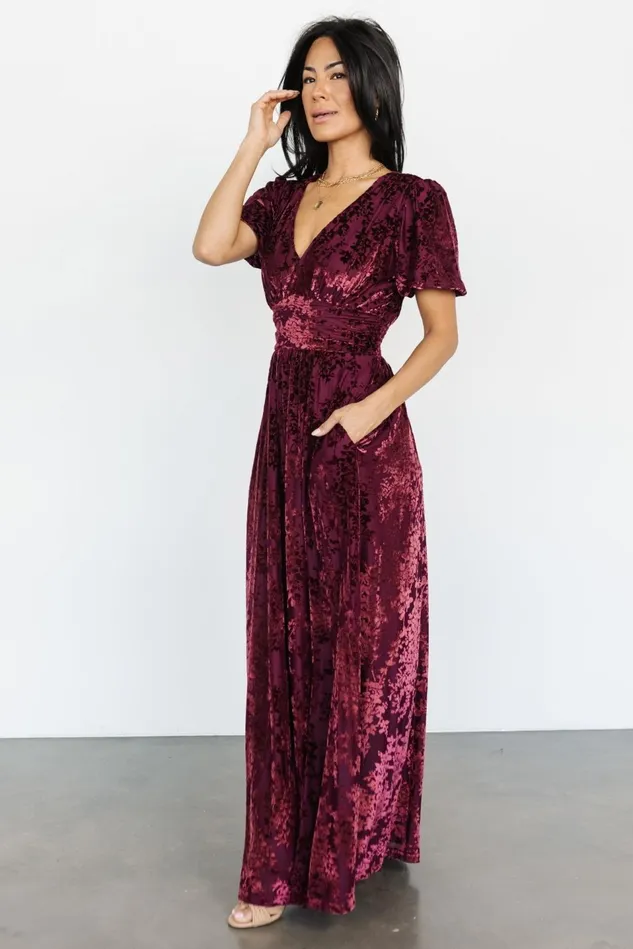 Baltic Born Wedding Guest Women Leslie Velvet Maxi Dress Mulberry
