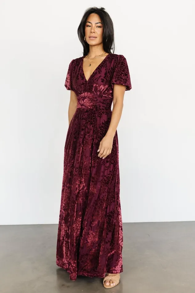 Baltic Born Wedding Guest Women Leslie Velvet Maxi Dress Mulberry