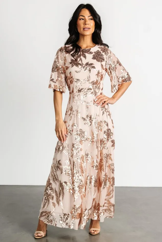 Baltic Born Wedding Guest Women Lucy Sequin Dress Rose Gold