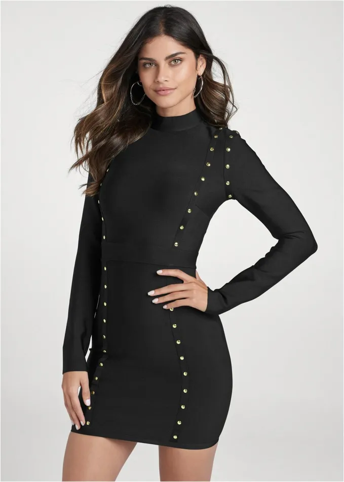 BANDAGE STUDDED DRESS Black Women VENUS Party Dresses