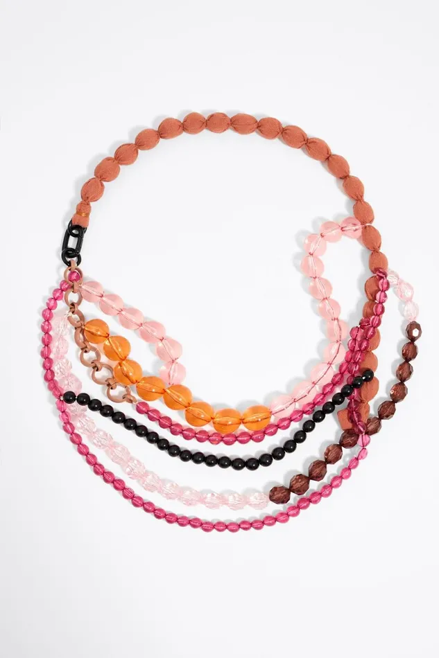 Beaded Necklace Chain And Fabric Pale Pink Women Bimba Y Lola Jewelry
