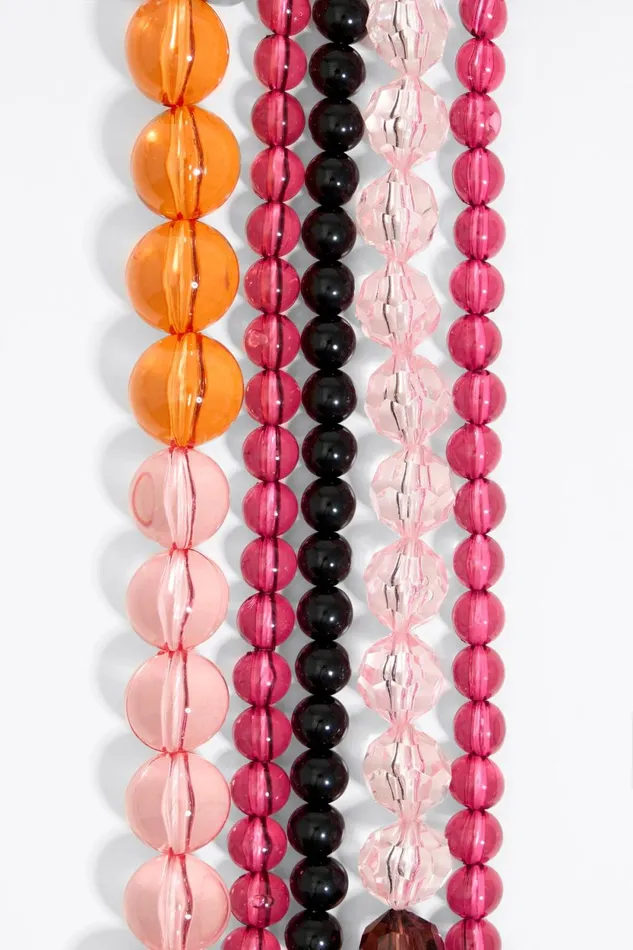 Beaded Necklace Chain And Fabric Pale Pink Women Bimba Y Lola Jewelry Beaded Necklace Chain And Fabric Pale Pink Women Bimba Y Lola Jewelry