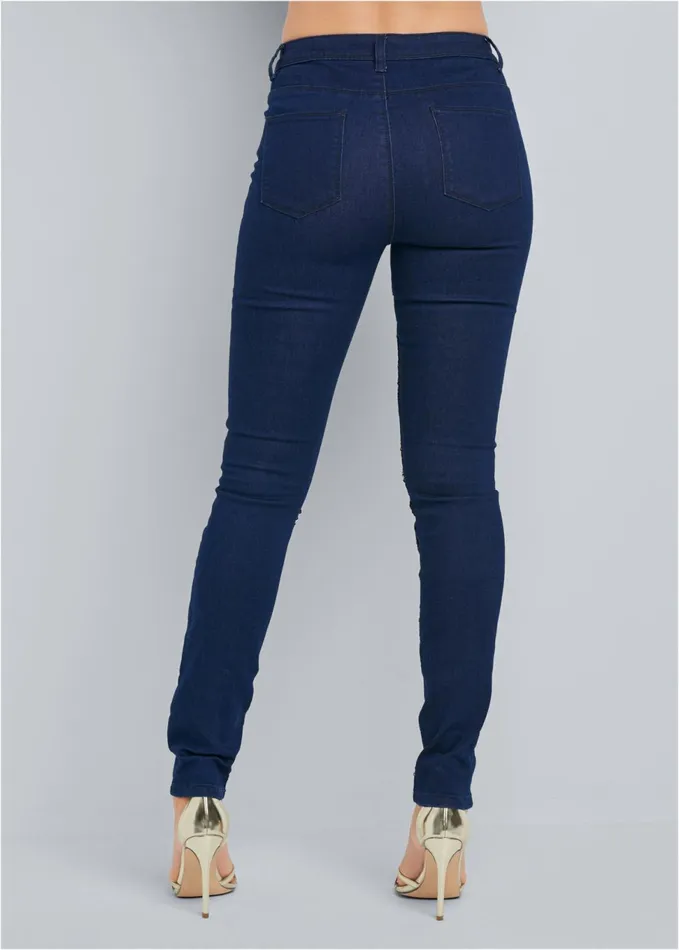 Beaded Skinny Jeans Indigo Blue Women VENUS Novelty Jeans