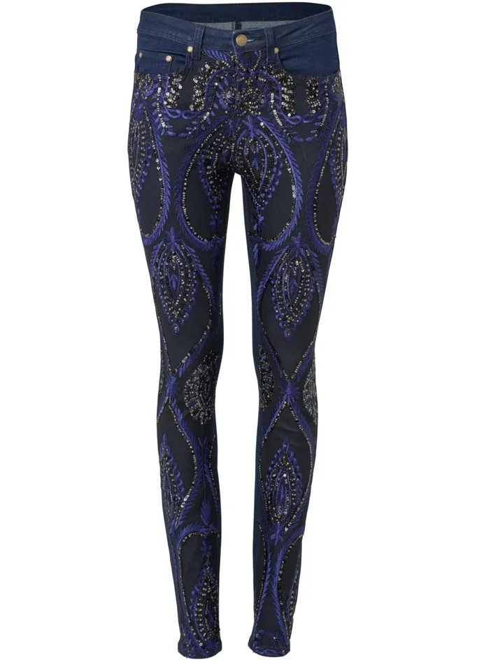 Beaded Skinny Jeans Indigo Blue Women VENUS Novelty Jeans