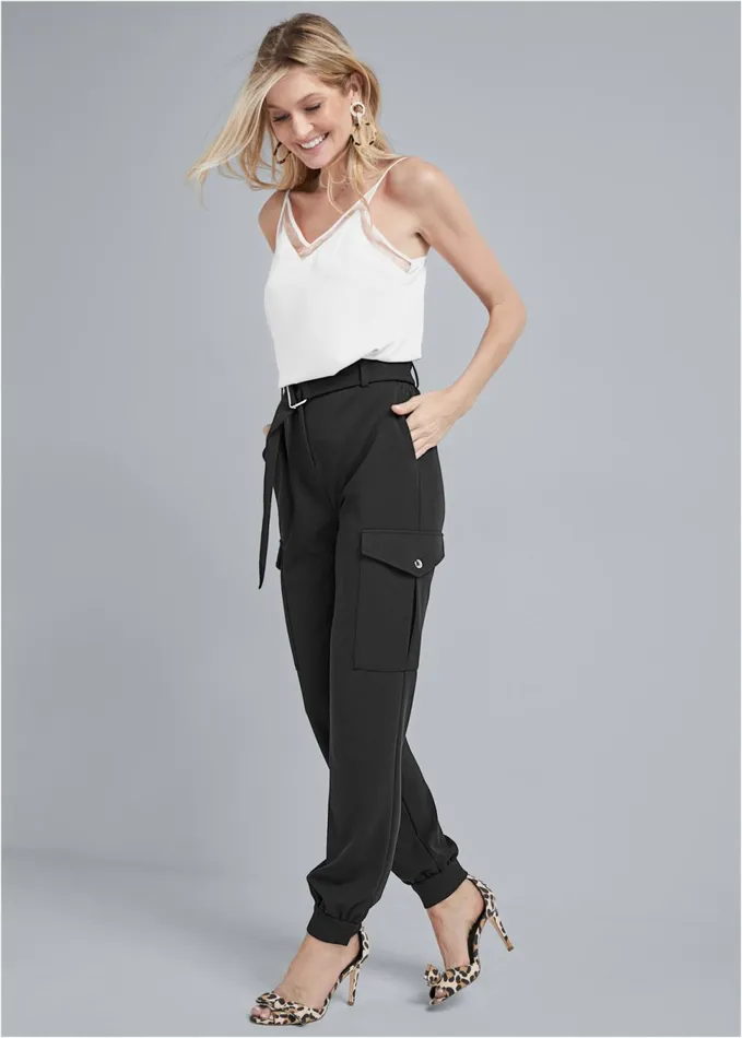 BELTED CARGO PANTS Black Women VENUS Casual
