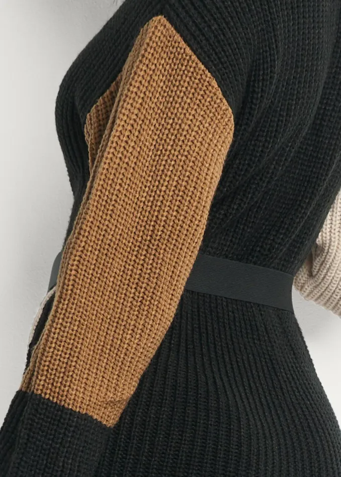 Belted Color Block Sweater Dress Black Multi Women VENUS Midi Dresses