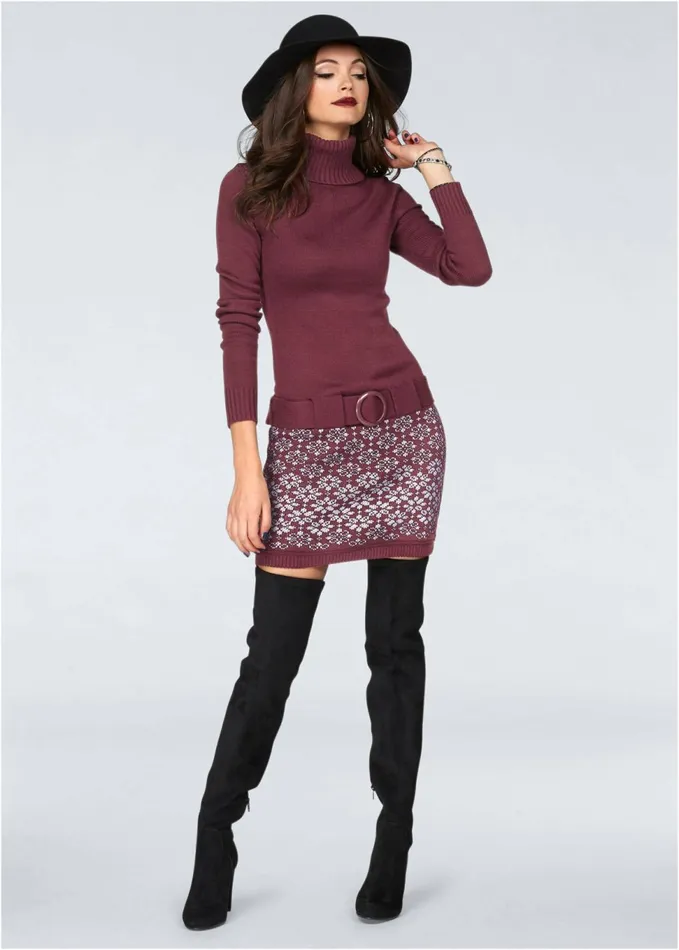 BELTED SWEATER DRESS Maroon Women VENUS Short Dresses