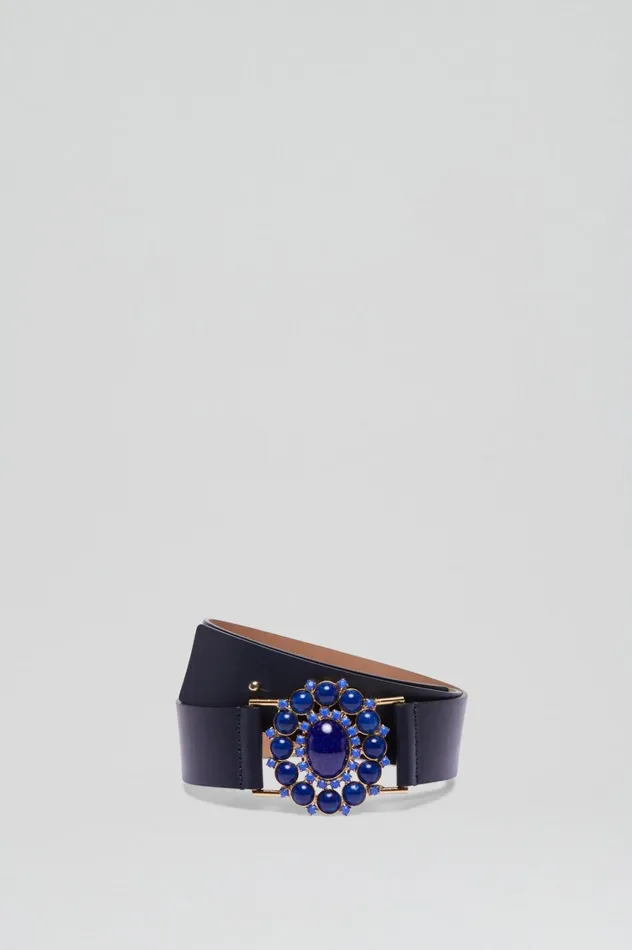 Belts Women Scanlan Theodore ITALIAN OVAL JEWELED BELT 35 Navy Belts Women Scanlan Theodore ITALIAN OVAL JEWELED BELT 35 Navy