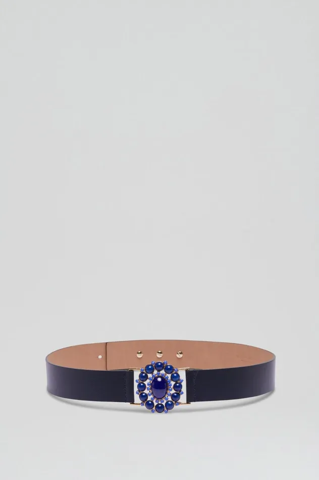 Belts Women Scanlan Theodore ITALIAN OVAL JEWELED BELT 35 Navy Belts Women Scanlan Theodore ITALIAN OVAL JEWELED BELT 35 Navy