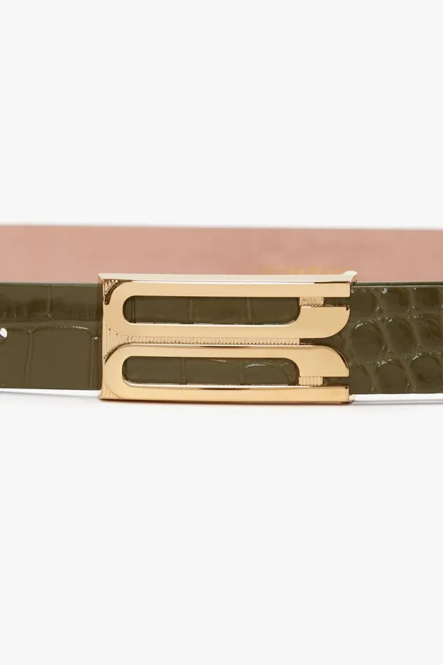 Belts Women Victoria Beckham Exclusive Frame Belt In Khaki Croc Embossed Calf Leather Belts Women Victoria Beckham Exclusive Frame Belt In Khaki Croc Embossed Calf Leather