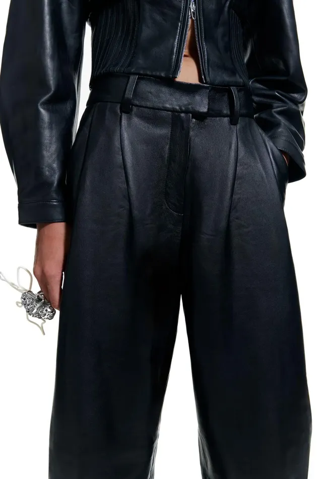 Black Leather Maxi Pleat Trousers Black Women Bimba Y Lola Bimba Y Palomo Black Leather Maxi Pleat Trousers Black Women Bimba Y Lola Bimba Y Palomo