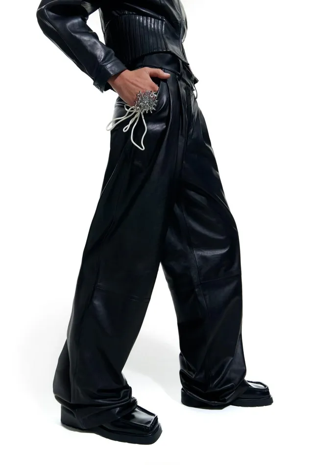 Black Leather Maxi Pleat Trousers Black Women Bimba Y Lola Bimba Y Palomo Black Leather Maxi Pleat Trousers Black Women Bimba Y Lola Bimba Y Palomo