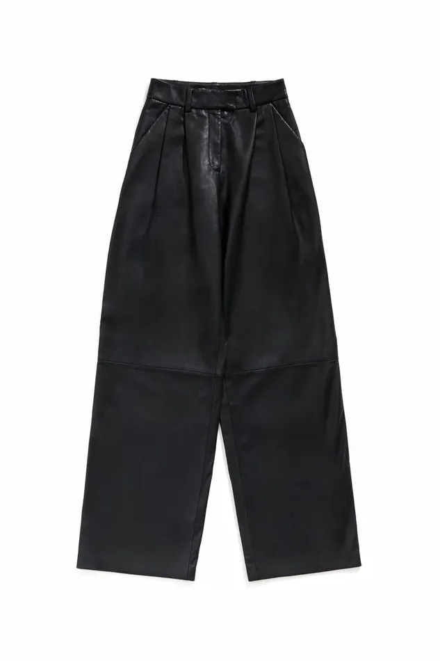 Black Leather Maxi Pleat Trousers Black Women Bimba Y Lola Bimba Y Palomo Black Leather Maxi Pleat Trousers Black Women Bimba Y Lola Bimba Y Palomo