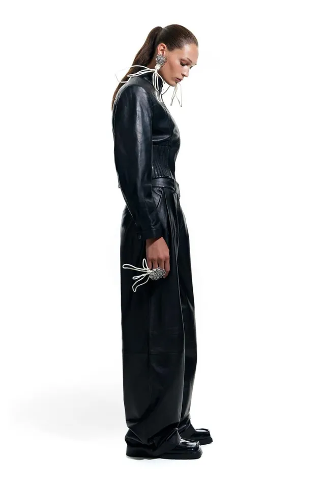 Black Maxi Elasticated Waist Leather Jacket Black Women Bimba Y Lola Bimba Y Palomo Black Maxi Elasticated Waist Leather Jacket Black Women Bimba Y Lola Bimba Y Palomo