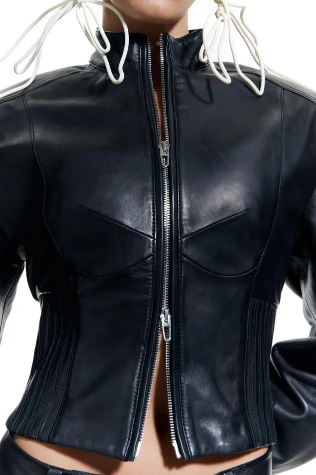 Black Maxi Elasticated Waist Leather Jacket Black Women Bimba Y Lola Bimba Y Palomo Black Maxi Elasticated Waist Leather Jacket Black Women Bimba Y Lola Bimba Y Palomo