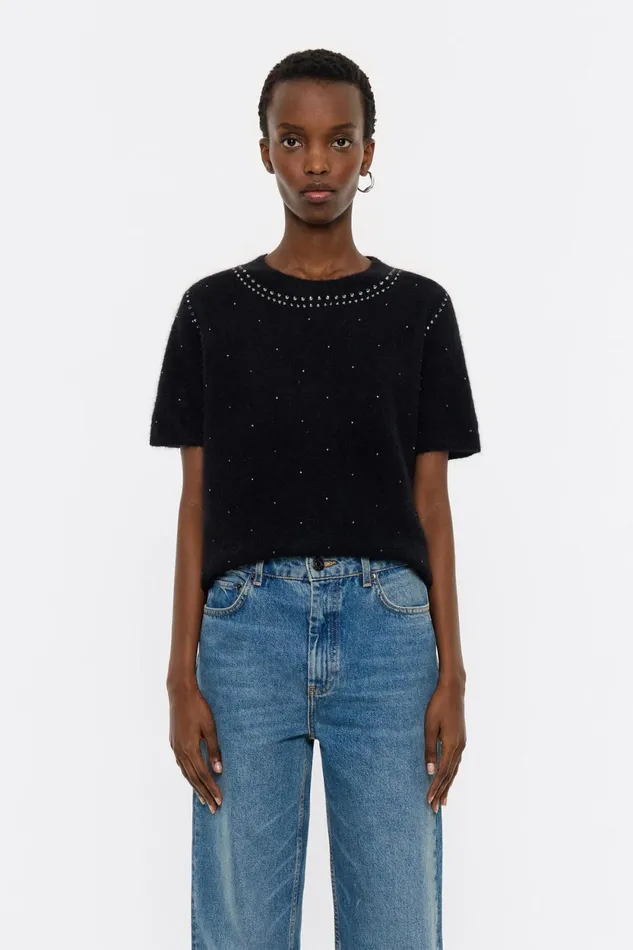 Black Mohair Rhinestones Sweater Black Women Bimba Y Lola Knitwear