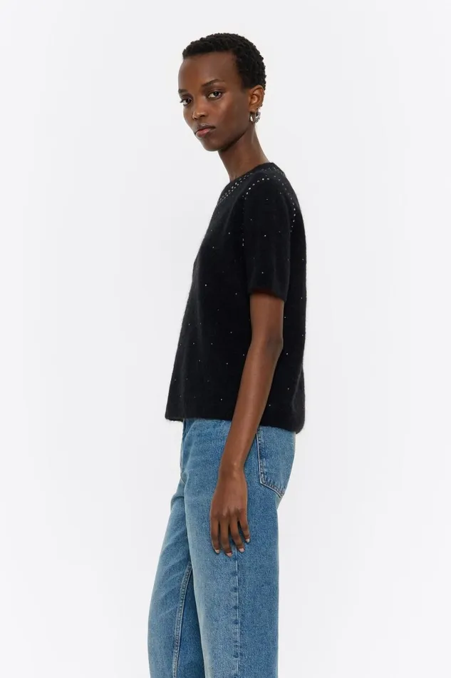 Black Mohair Rhinestones Sweater Black Women Bimba Y Lola Knitwear Black Mohair Rhinestones Sweater Black Women Bimba Y Lola Knitwear