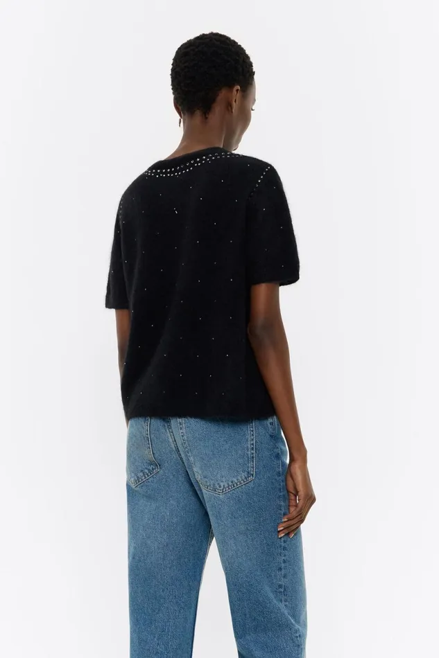 Black Mohair Rhinestones Sweater Black Women Bimba Y Lola Knitwear Black Mohair Rhinestones Sweater Black Women Bimba Y Lola Knitwear