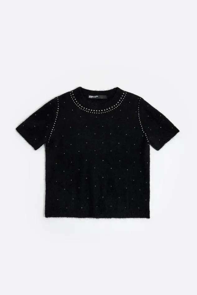 Black Mohair Rhinestones Sweater Black Women Bimba Y Lola Knitwear Black Mohair Rhinestones Sweater Black Women Bimba Y Lola Knitwear
