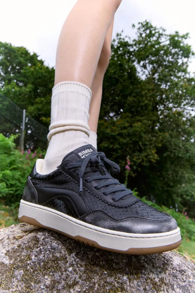 Black Snakeskin Textured Leather 13 57 Cupsole Sneaker Black Women Bimba Y Lola Sneakers