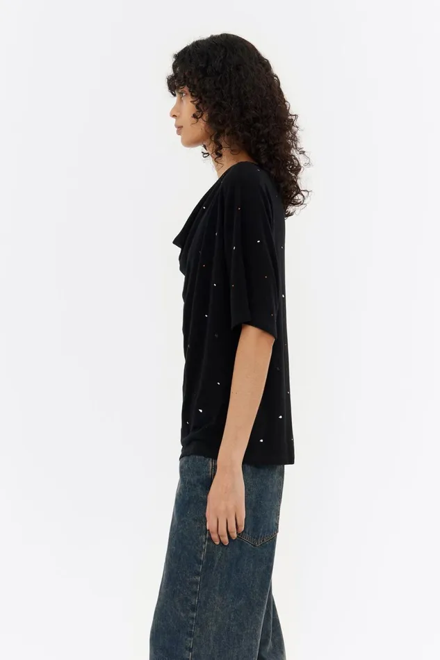 Black Viscose Rhinestone Boxy Tshirt Black Women Bimba Y Lola TShirts Black Viscose Rhinestone Boxy Tshirt Black Women Bimba Y Lola TShirts