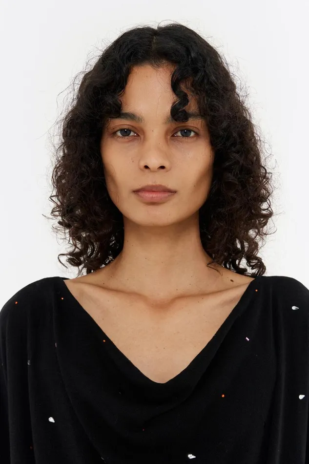 Black Viscose Rhinestone Boxy Tshirt Black Women Bimba Y Lola TShirts Black Viscose Rhinestone Boxy Tshirt Black Women Bimba Y Lola TShirts