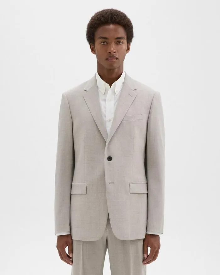 Blazers Jackets Men Theory Chambers Blazer In Stretch Wool Sand Melange