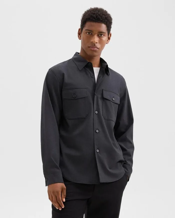 Blazers Jackets Men Theory Garvin Shirt Jacket In Stretch Wool Dark Charcoal