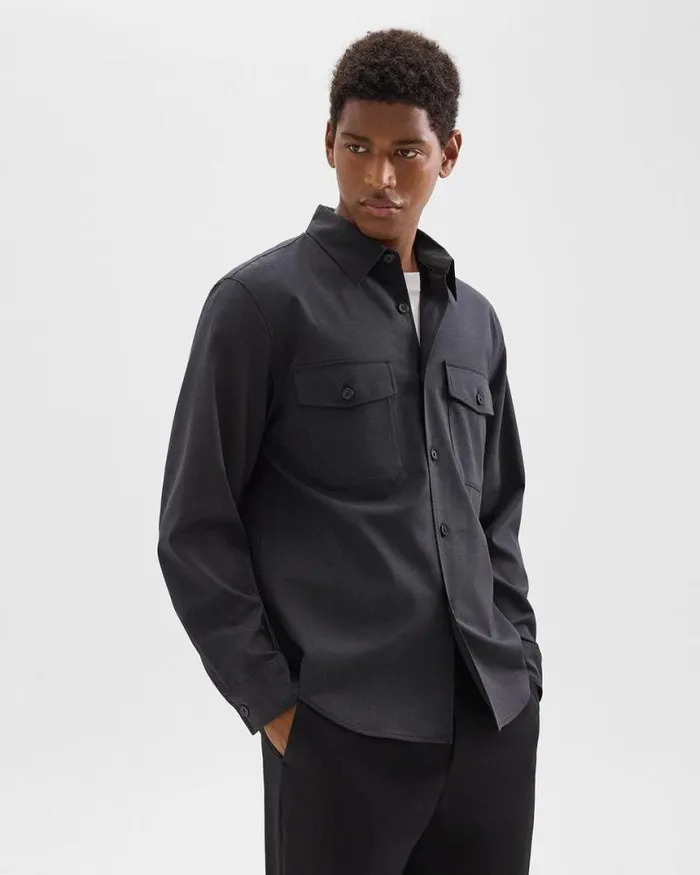 Blazers Jackets Men Theory Garvin Shirt Jacket In Stretch Wool Dark Charcoal Blazers Jackets Men Theory Garvin Shirt Jacket In Stretch Wool Dark Charcoal