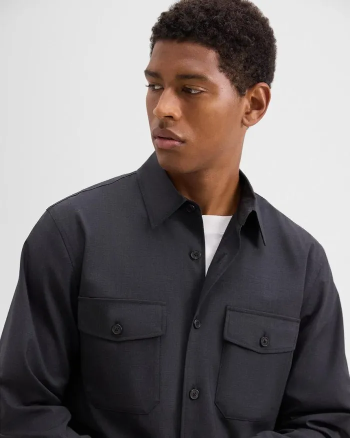 Blazers Jackets Men Theory Garvin Shirt Jacket In Stretch Wool Dark Charcoal Blazers Jackets Men Theory Garvin Shirt Jacket In Stretch Wool Dark Charcoal