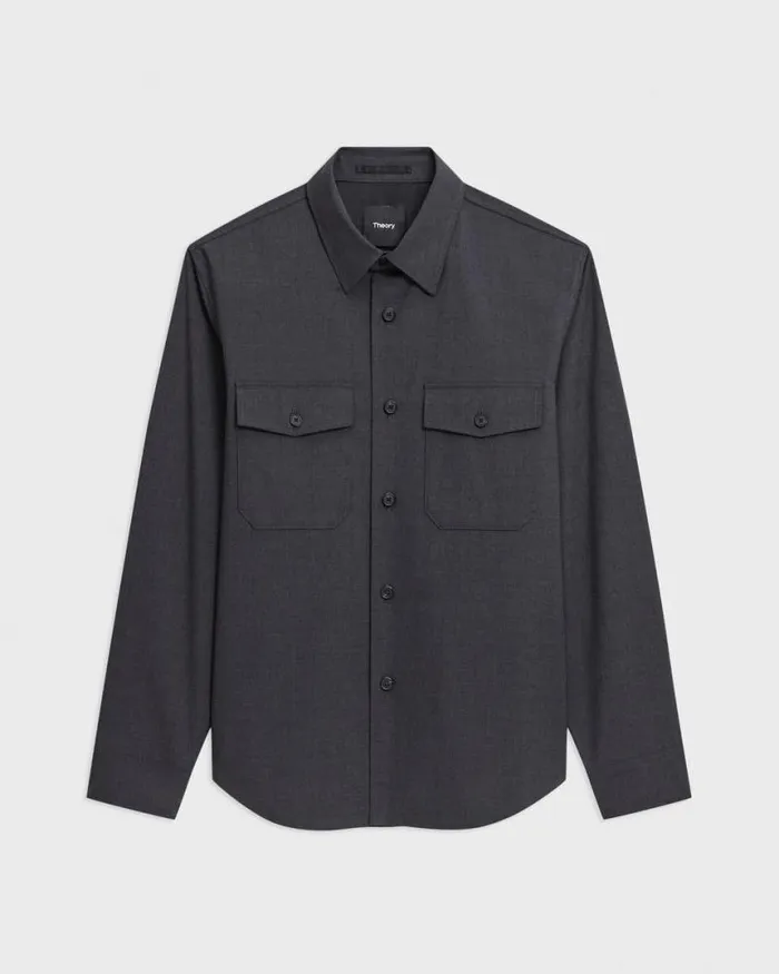 Blazers Jackets Men Theory Garvin Shirt Jacket In Stretch Wool Dark Charcoal Blazers Jackets Men Theory Garvin Shirt Jacket In Stretch Wool Dark Charcoal