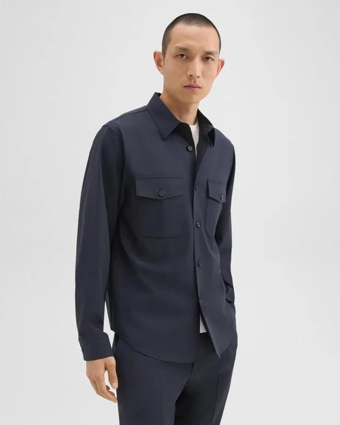 Blazers Jackets Men Theory Garvin Shirt Jacket In Stretch Wool Navy