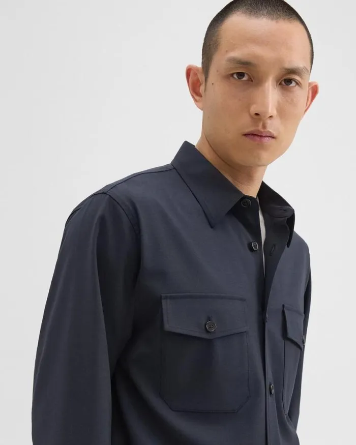 Blazers Jackets Men Theory Garvin Shirt Jacket In Stretch Wool Navy Blazers Jackets Men Theory Garvin Shirt Jacket In Stretch Wool Navy