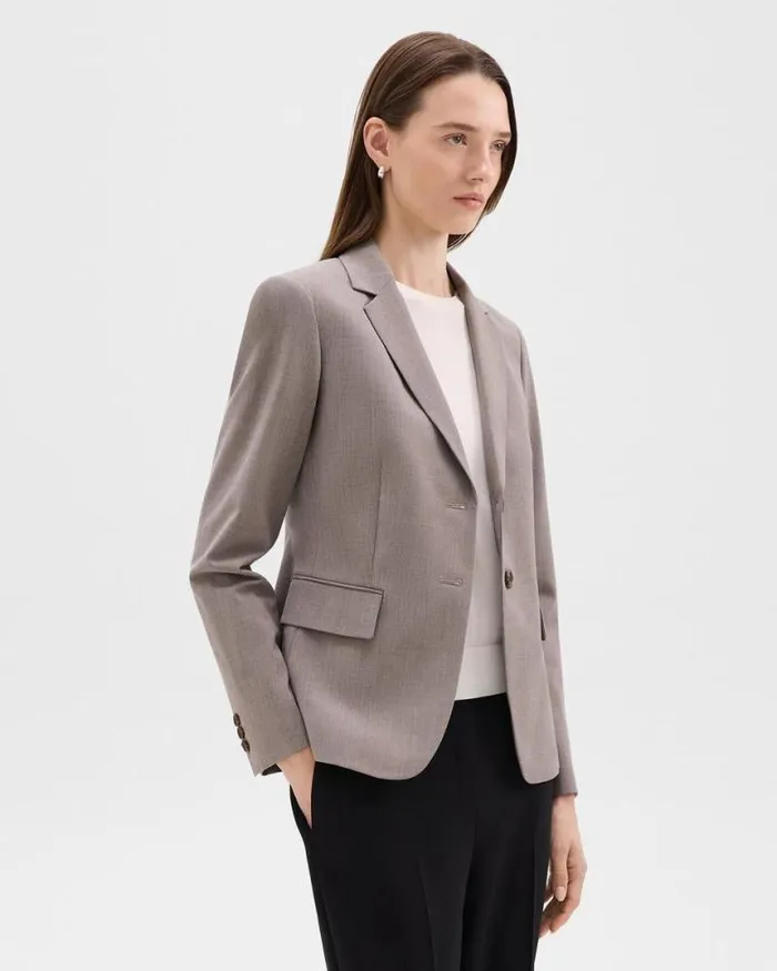 Blazers Jackets Women Theory Carissa Blazer In Good Wool Cinder Melange