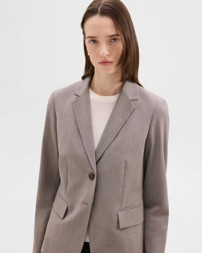 Blazers Jackets Women Theory Carissa Blazer In Good Wool Cinder Melange