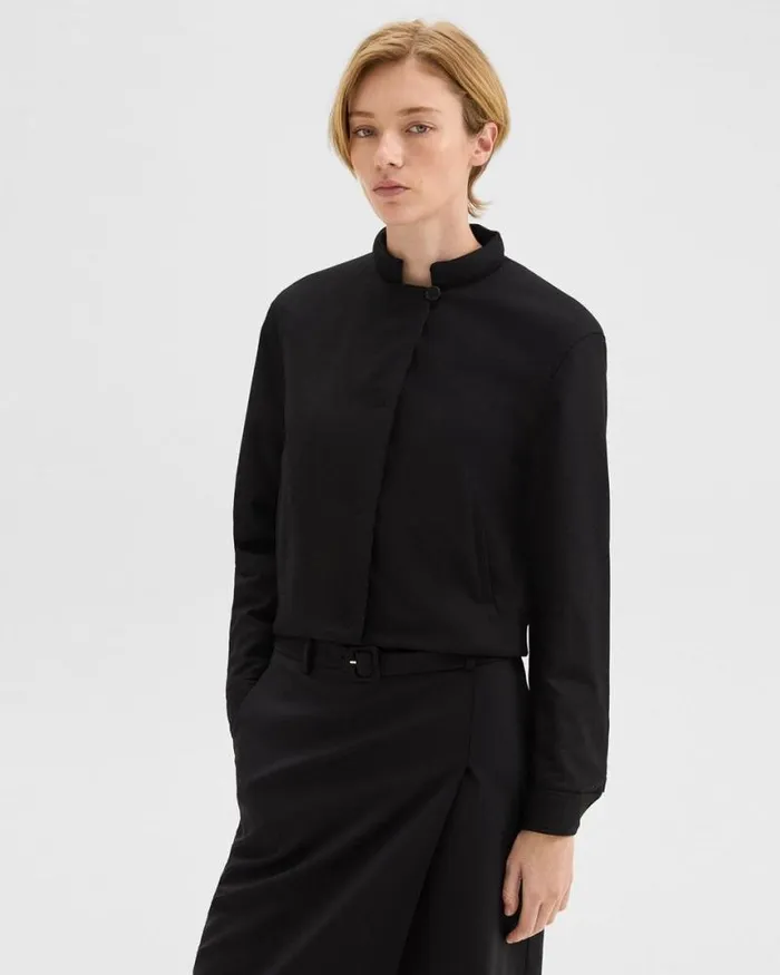 Blazers Jackets Women Theory Cropped Jacket In Stretch Flannel Black