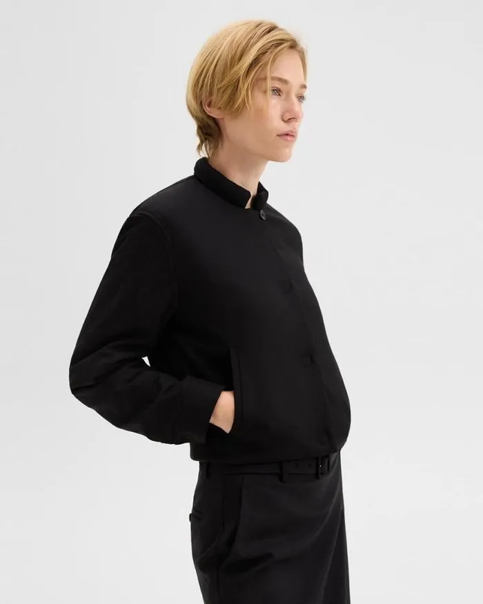 Blazers Jackets Women Theory Cropped Jacket In Stretch Flannel Black