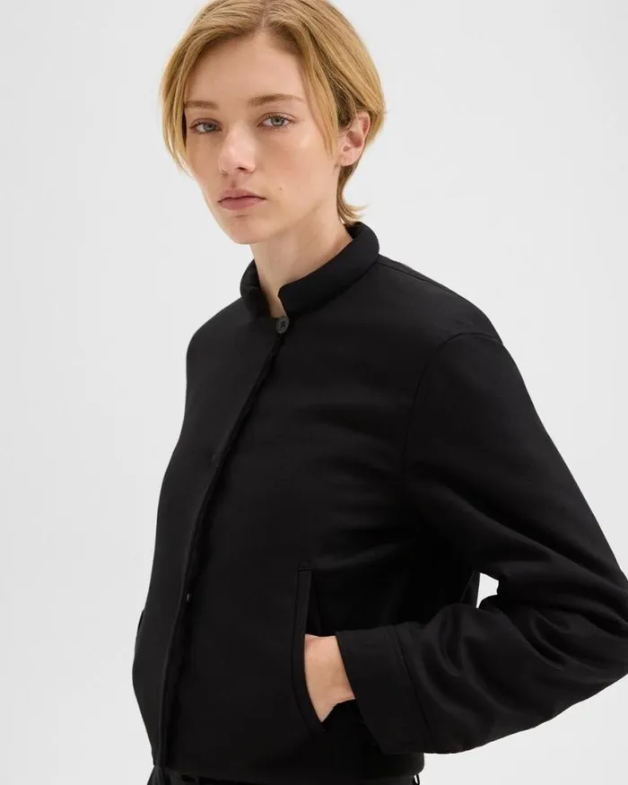 Blazers Jackets Women Theory Cropped Jacket In Stretch Flannel Black
