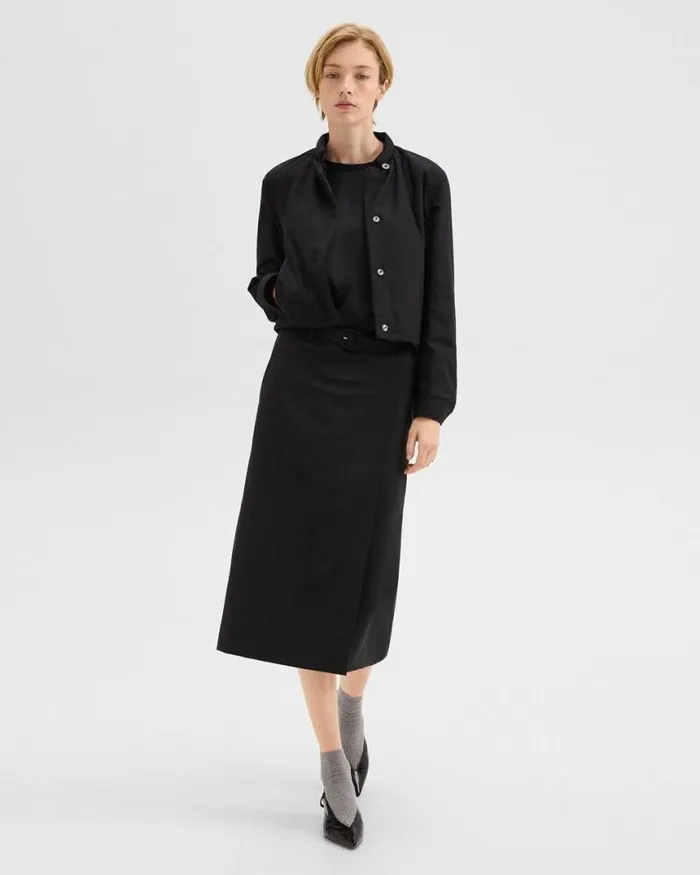 Blazers Jackets Women Theory Cropped Jacket In Stretch Flannel Black