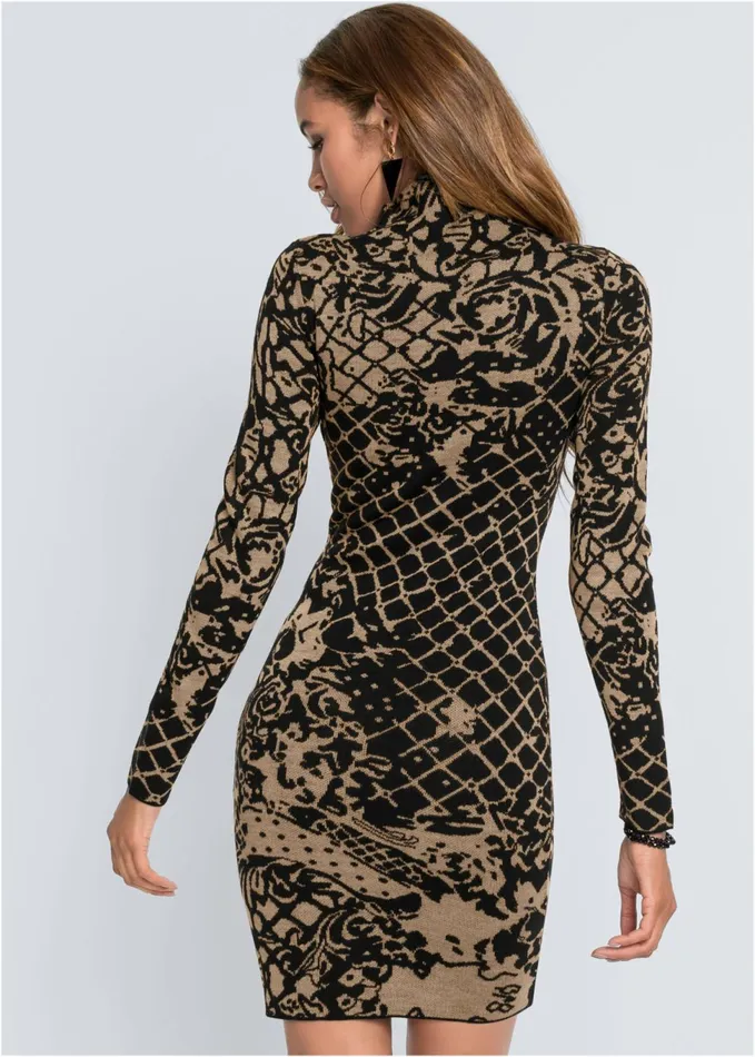 BODYCON SWEATER DRESS Black Multi Women VENUS Short Dresses