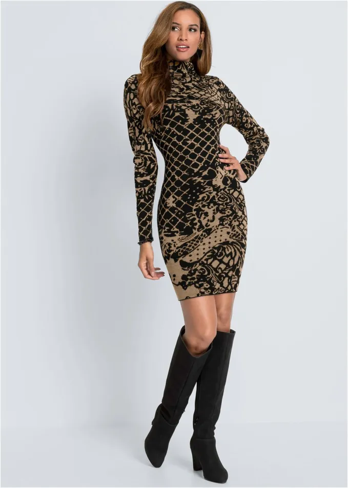 BODYCON SWEATER DRESS Black Multi Women VENUS Short Dresses