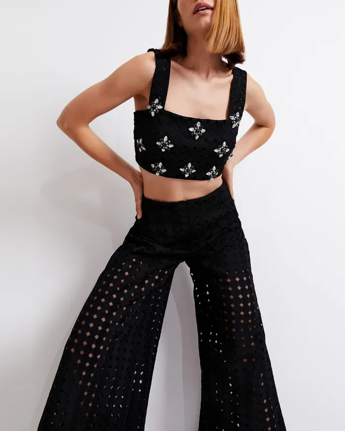 Bottoms Women PatBO EYELET WIDE LEG PANT EXCLUSIVEFINAL SALE