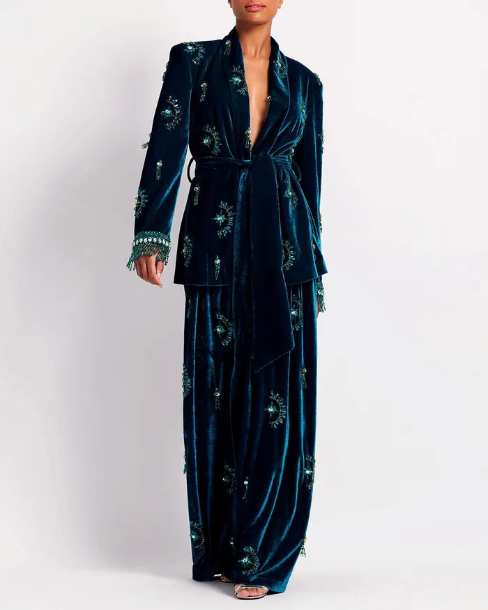 Bottoms Women PatBO HandBeaded Velvet Trousers RUNWAY